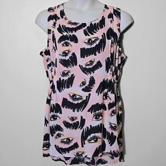 Melissa McCarthy Seven 7 Tunic Top Blouse Eye Print Avant-garde Fashion Artsy - Picture 1 of 14